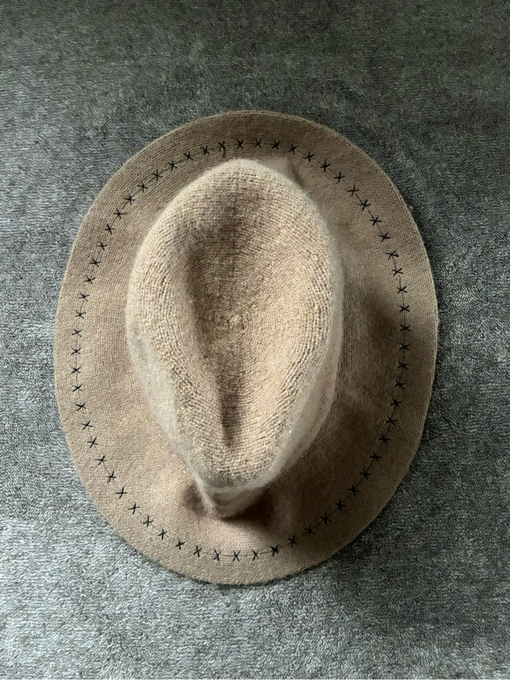 100% Wool Beige Bucket Hat Decorative Stitching Slouchy Vacation Moldable 7 1/8